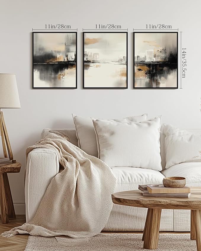 Drsoum Vintage Black Gray Abstract Wall Art Framed Brown Tan Neutral Prints Minimalist Modern Rustic Artwork Bedroom Living Room Ready to Hang 11x14in Black Framed