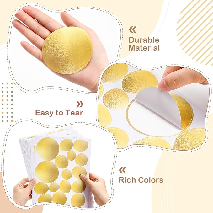 TaoBary 15 Sheet 300 Pcs Irregular Polka Dots Boho Wall Decal Terrazzo Playroom Bedroom Removable Modern Vinyl Boho Wall Stickers(Gold)