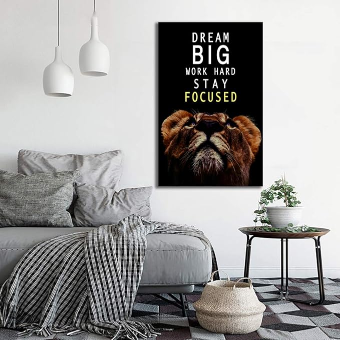 AMART SUN Dream Big and Work Hard • Motivational Print Canvas Wall Art • Inspirational Poster Artwork Modern Home Decor For Home,Office,Gym,Classroom Wall Decor Framed Ready to Hang