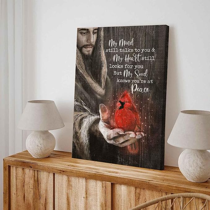 Jesus Cardinal Canvas Wall Art God Christian Decor Red Birds Cardinal Pictures Wall Decor Dining Room Bedroom Office Church Prayer Room Poster Prints Painting Artwork Home Decorate