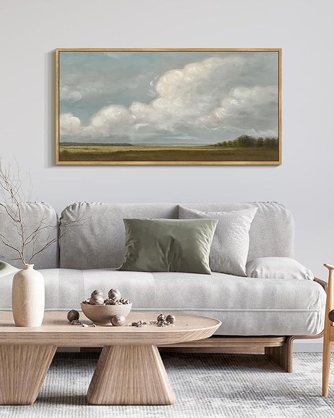 SHENIFY Vintage Framed Wall Art Grassland Meadow Landscape Scenery Rustic Home Decor Retro Decorations for Farmhouse Bedroom Living Room Ready to Hang Wall Artwork - 20x40in Natural Framed