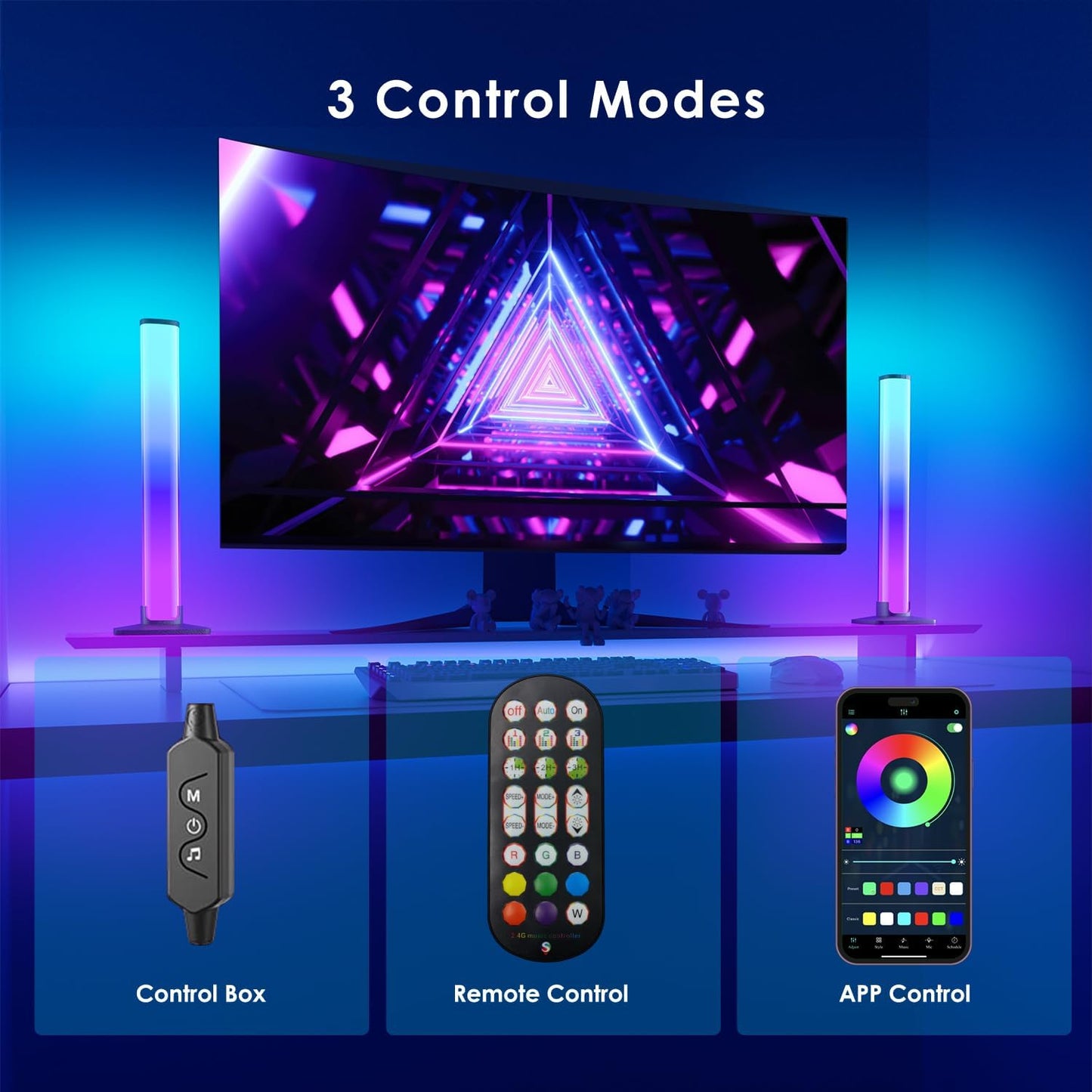 RGB Light Bar,Smart LED Light Bar for Room,16 Million Colors,Three Control Modes,Dynamic Music Sync Mode,213 Preset Modes,USB Interface（Without Adapter）