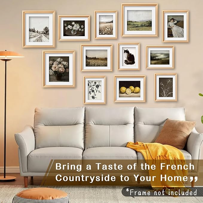 JJY 12 Pcs Dark Tone Vintage Eclectic Wall Art Decor -Modern Maximalist Wall Prints for Home -Spring Flowers and Plants Eclectic Gallery Wall Art Decoration -French Country Botanical Painting（Unframed）