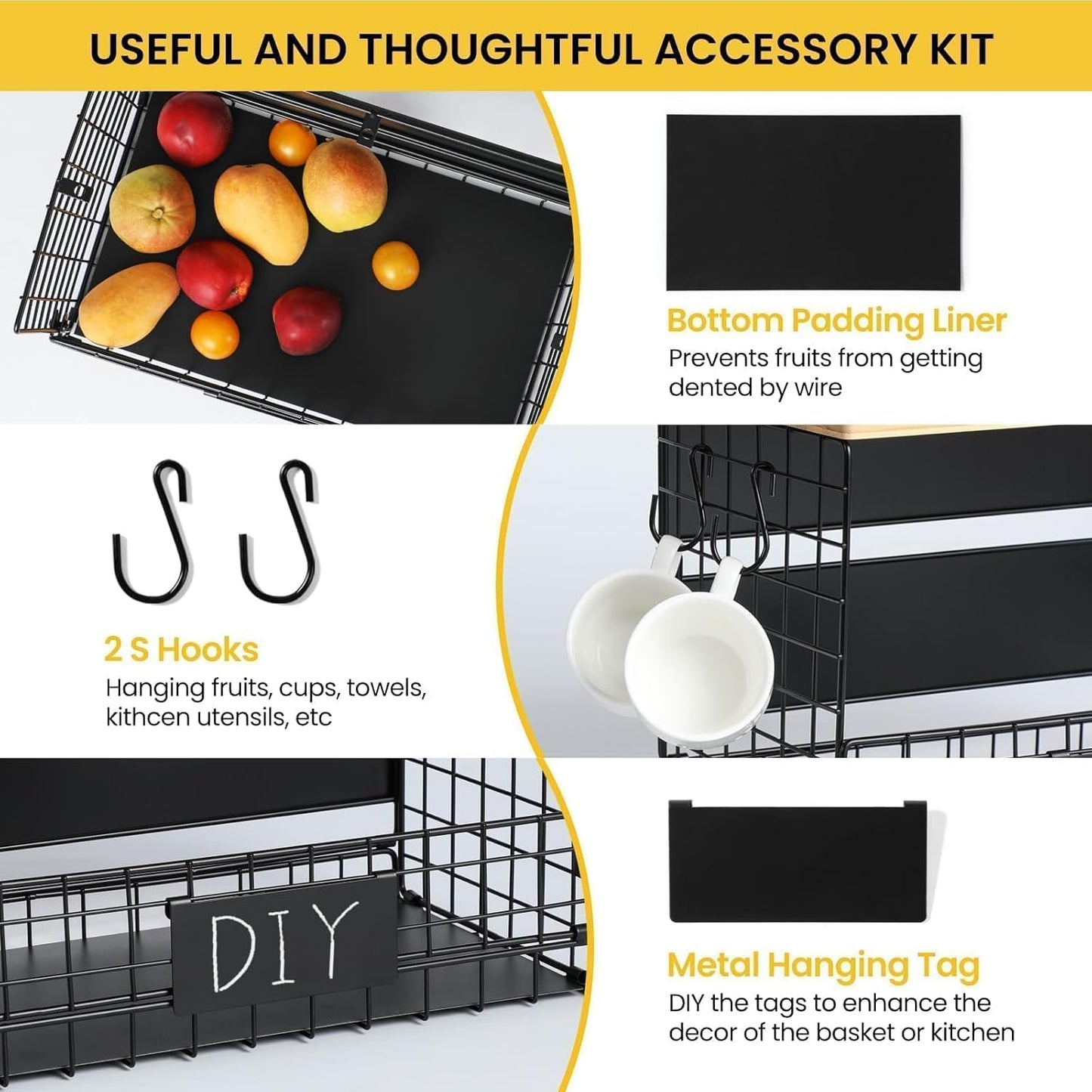 [WIDER Shelf]1 SET Strong Magnetic Shelf Basket for Fridge with Tag & Bamboo Top, XXL Large Magnetic Spice Rack Shelves for Side of Refrigerator, Kitchen Pantry Storage Organizer for Food Fruit Veg