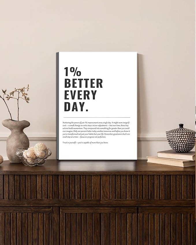 1% Better Every Day Framed Canvas Wall Art Modern Quote Decor 12x16in canvas