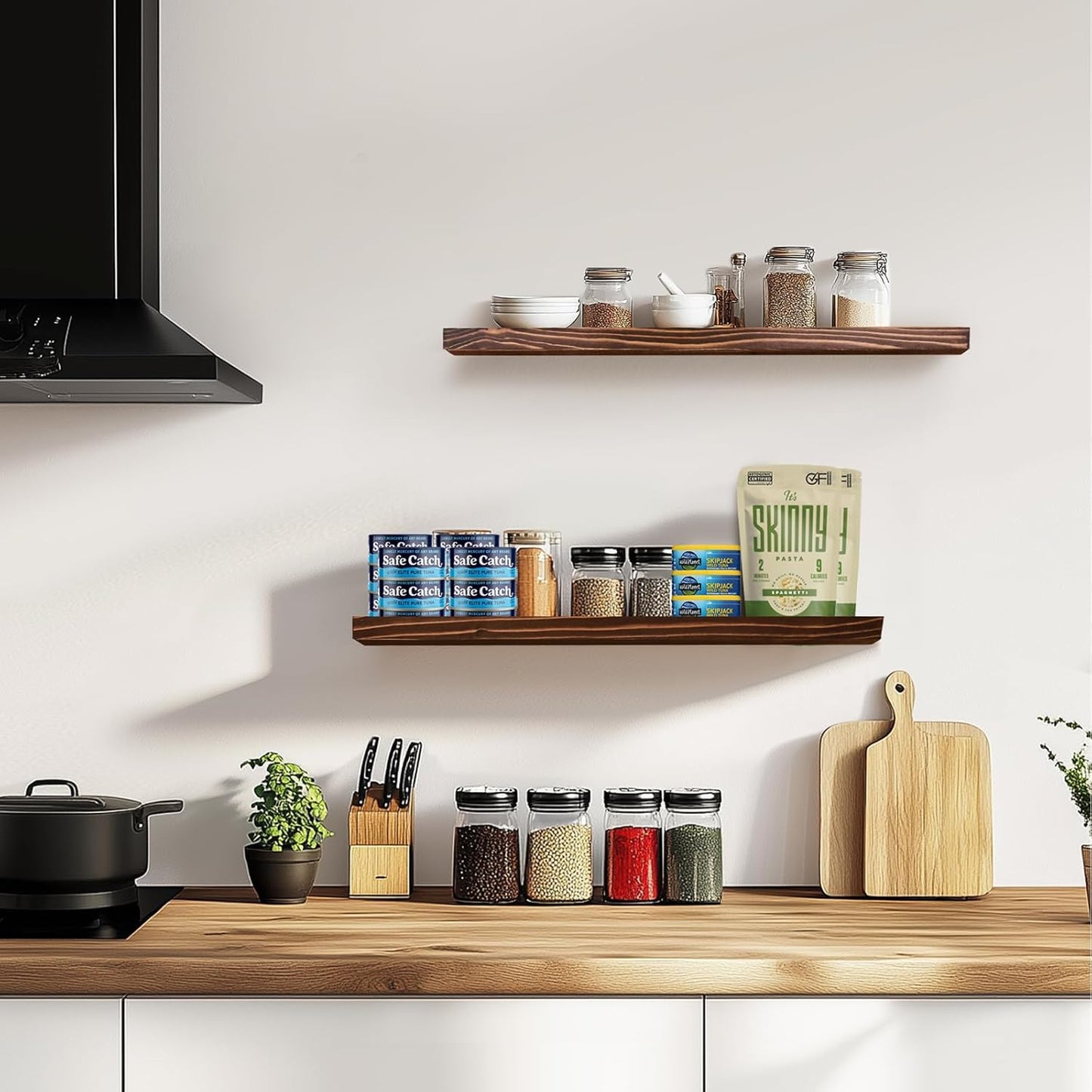 Floating Wall Shelves 2-Pack - 24-Inch Rustic Brown Wooden Shelves for Storage and Décor, Easy Installation for Living Room, Bedroom, and Kitchen