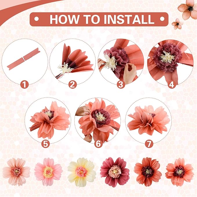 Crowye 36 Pcs Large Colorful Tissue Paper Flowers Decorations 20" Giant Fiesta Craft Crepe Paper Flowers for Wall Decor Backdrop Mexican Wedding Birthday Carnival Party (Vintage Color)