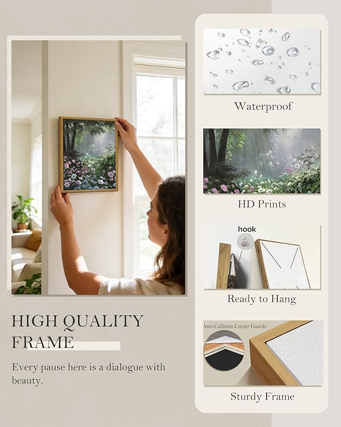 SHENIFY Vintage Floral Framed Wall Art Garden in Flower Scenery Farmhouse Decor Retro Flower Sea Field Painting for Living Room Bedroom Ready to Hang Wall Artwork - 8x10in Natural Framed