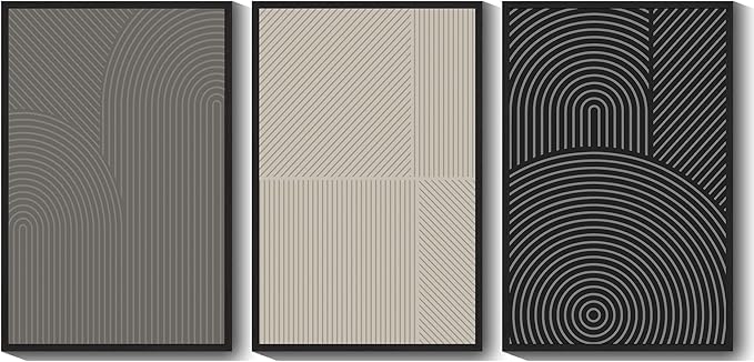 Drsoum Minimalist Abstract Wall Art Framed Modern Boho Neutral Line Wall Decor Mid Century Geometric Artwork Bedroom Living Room 24x36in Black Framed