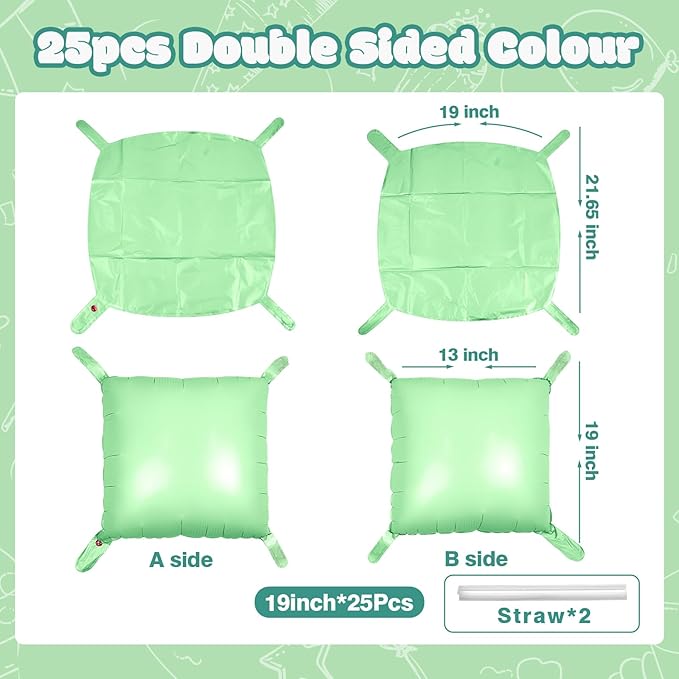 NISOCY 25PCS Pastel Green Square Foil Balloons Wall Backdrop Double Sided Macaron Green Balloons Arch Kit for Birthday Easter Baby Bridal Shower Anniversary Wedding Gender Reveal Party Decorations