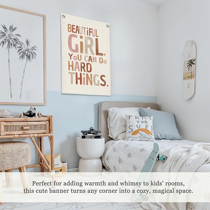Girl Room Decor,Positive Affirmations Wall Decor,School Girl Style Classroom Decor,Wall Hanging Flag Decor for Nursery,Classroom,I Can Do Hard Things 18x25 Inch