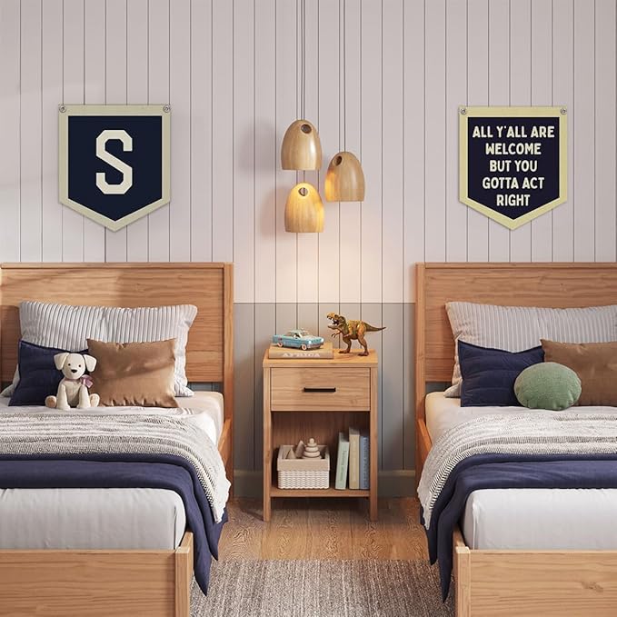Lacama Vintage Name Sign for Personalized baby Boy Gifts，Name Pennant Flag Personalized Banner for Nursery Toddler Bedroom Playroom Kidsroom，Baby Boy Birthday Christmas Gift，Initial Monogram S 12x14