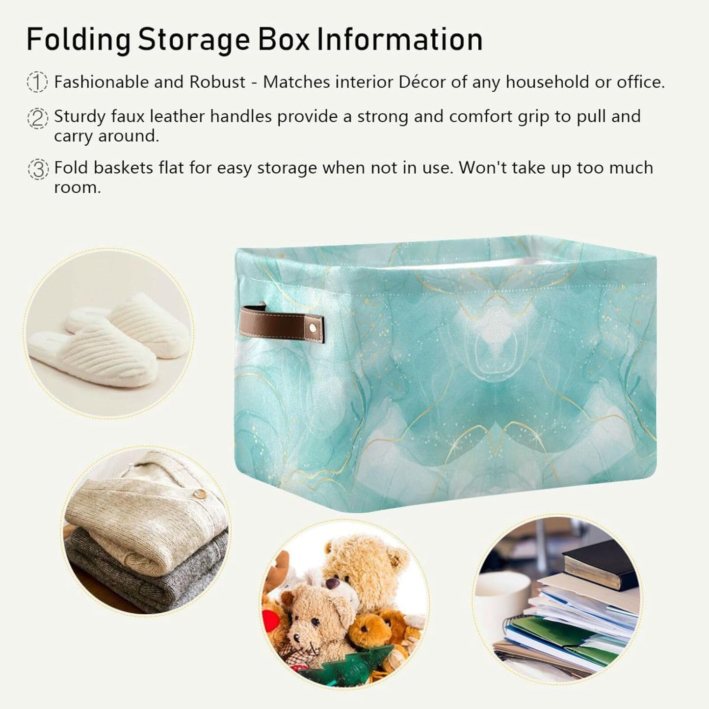 susiyo Large Foldable Storage Bins Storage Cubes Bin Baskets for Shelves with Handles Decorative Fabric Storage Baskets for Organizing Shelves Closet Nursery Home Toys 2 Packs,Green Marble