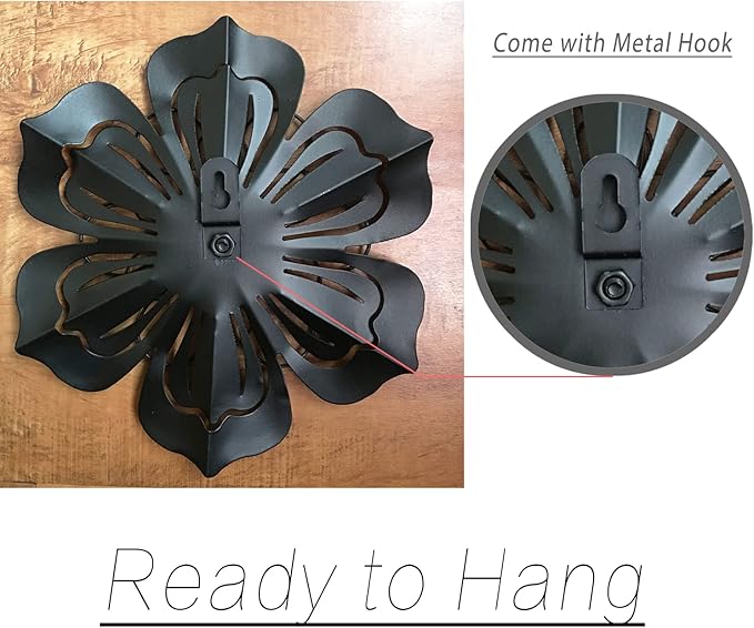 Metal Flower Wall Art Decor, 8.3''Rustic Modern Floral Sculpture, Distressed Iron Wall Hanging Home Decoration Accent Artworks for Indoor Kitchen Bedroom Living Office Outdoor Garden Patio-06 Blue Gold