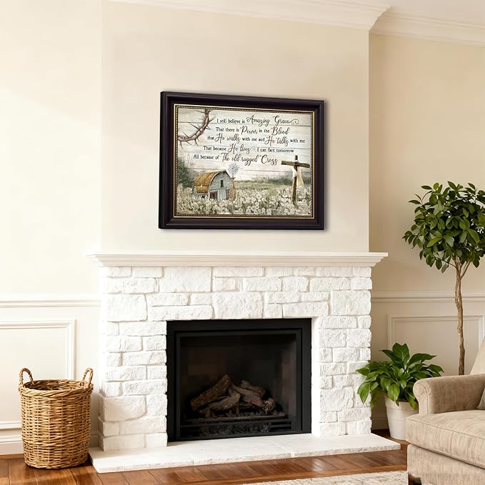 HDXUFJQ Dark Brown Framed Christian Wall Art Barn Windmill Canvas Wall Decor Religious Cross Wall Art I Still Believe In Amazing Grace Picture Print Christian Prayer Decor Paintings(16"x24")