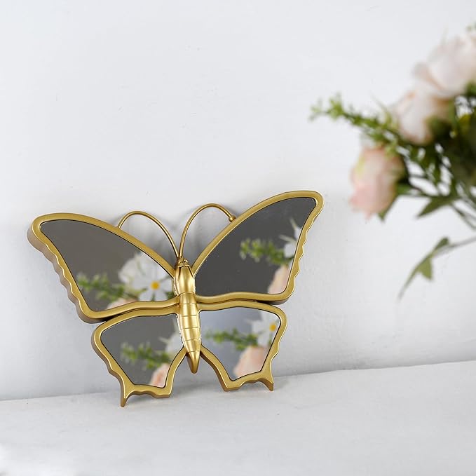 Decorative Butterfly Wall Mirror with Gold Plastic Frame (9.8 x 6.3 inch)