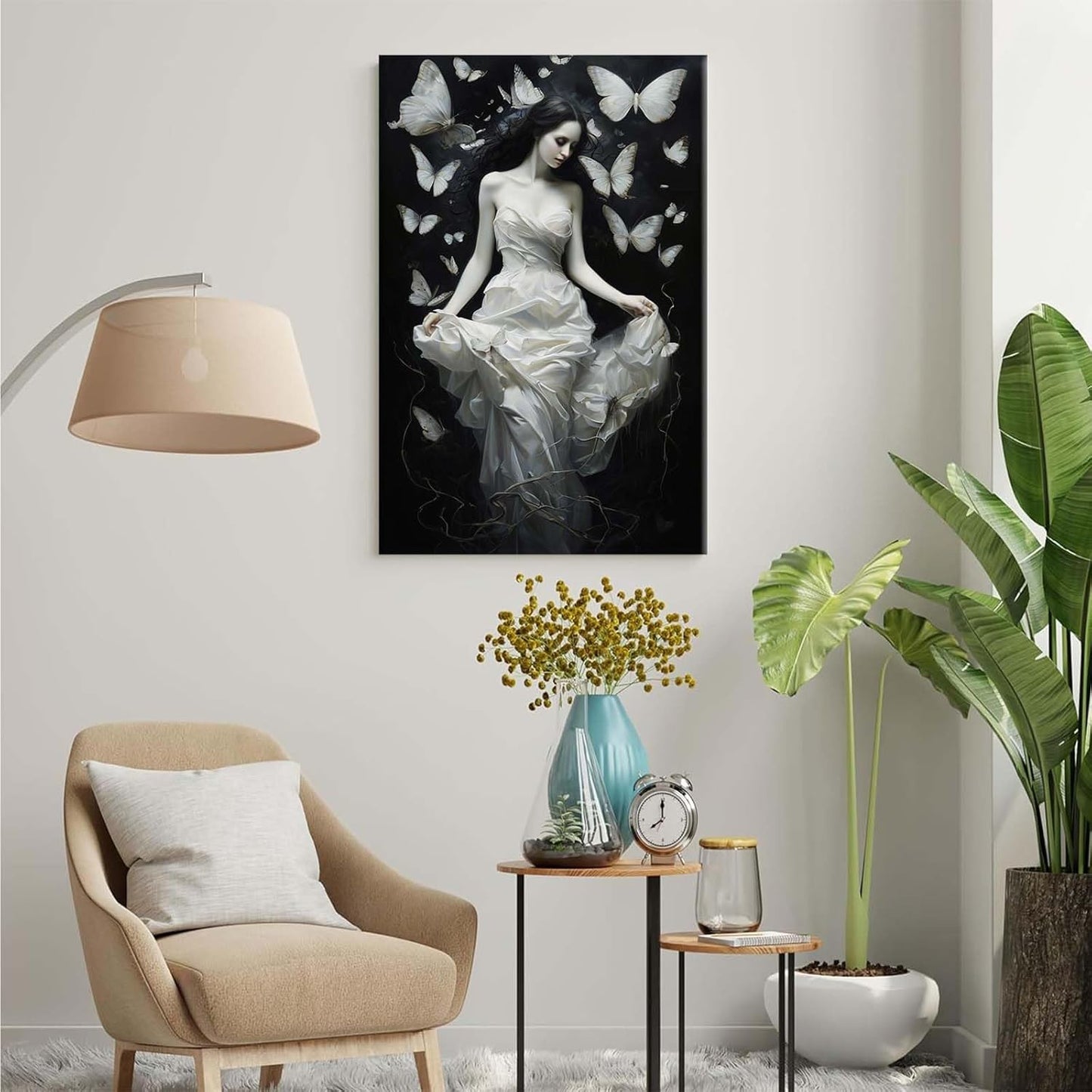 Vintage Gothic Feminine Canvas Wall Art Print Butterfly Poster Moody Preppy Wall Art Dark College Decor for Home Bedroom8x12in Wood Framed