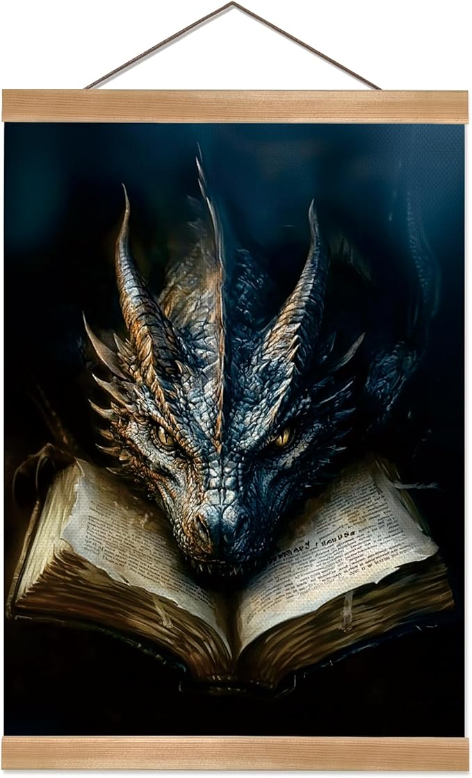 ZTGDA Book Dragon Wall Art,Dark Academia Vintage Poster, Gothic Canvas Print for Book Lovers, Fantasy Wall Decor for Bedroom, Library or Office, Mysterious Bookworm Gift(dragon)