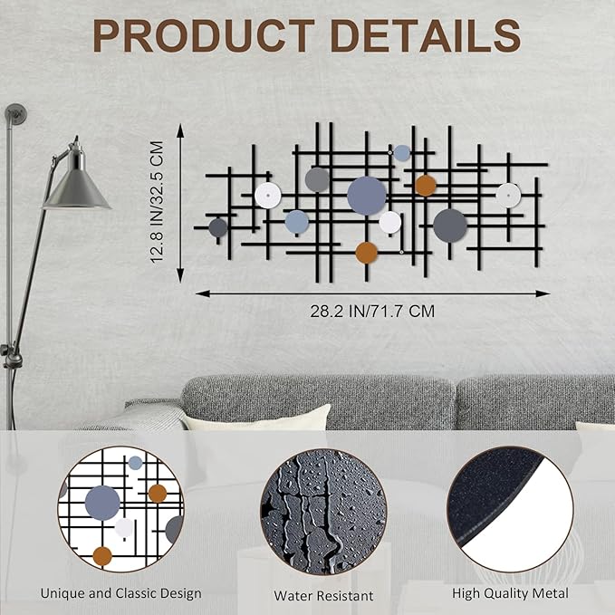 ruelen Set of 2 Minimalist Geometric Wall Decor - Modern Metal Wall Art for Living Room, Bedroom & Office – Abstract 2D Design in Dark Colorful Style