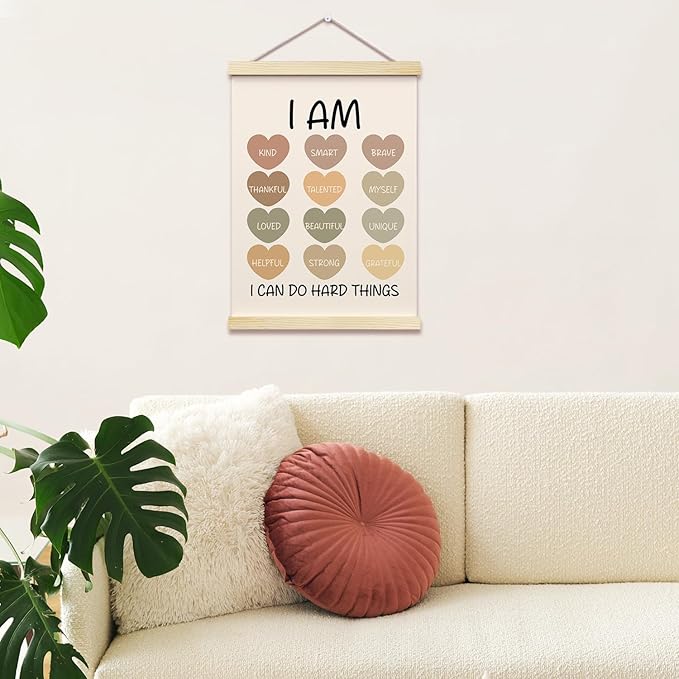 I Can Do Hard Things Posters Hanger Frame for Therapy Office Mental Health Hanging Poster for Classroom Homeschool Decor Wall Art Decor for Bedroom Nursery Canvas Wall Art Print 16x12 Inches - YY051