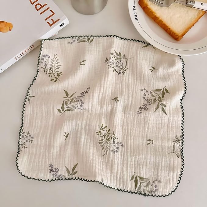 BuLuTu Cotton Muslin Kitchen Towels Set - Pack of 4 Cotton, 11x11 Inches, Kitchen Dish Towels Dishcloths Tea Towels Reusable Cleaning Rags, Stylish Wash Cloths, No Odor