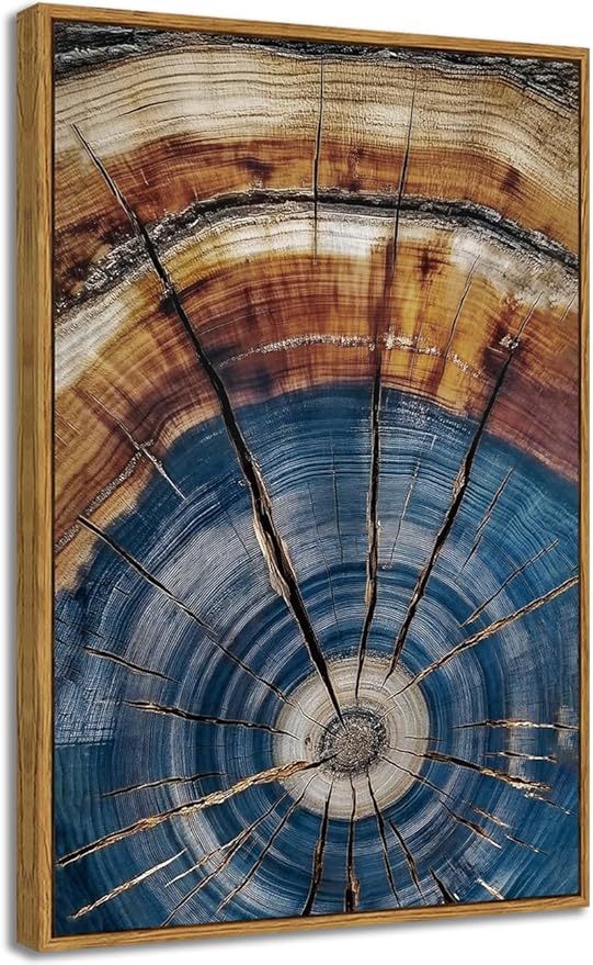 BingruiArt Framed Tree Ring Canvas Wall Art Abstract Wood Wall Decor Boho Modern Colorful Nature Painting Wood Stump Prints Pictures for Living Room Bedroom Bathroom Office 16"x24" Natural Framed(02)