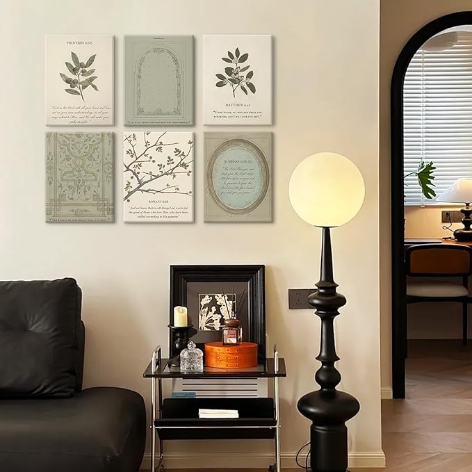 Sage Green Christian Wall Art Posters Vintage Bible Verse Canvas Wall Decor Scripture Botanical Art Prints Religious Pictures Christian Paintings Artwork Living Room Bedroom 12x16x6 Inch Ready to Hang