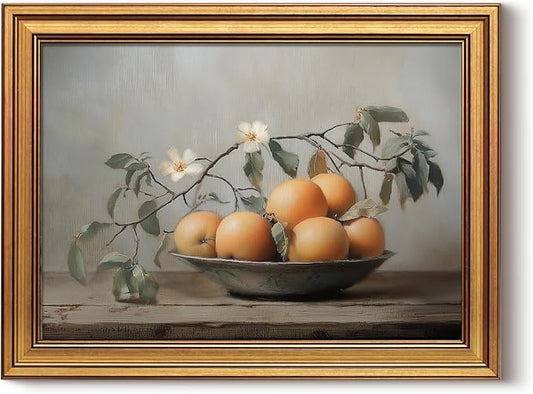 InSimSea Gold Framed Canvas Prints Wall Art, Vintage Kitchen Decor, Classical Oranges Still Life Paintings Farmhouse Wall Decor Aesthetic, Rustic Pictures for Bedroom Living Room Shelf, 12x16inch