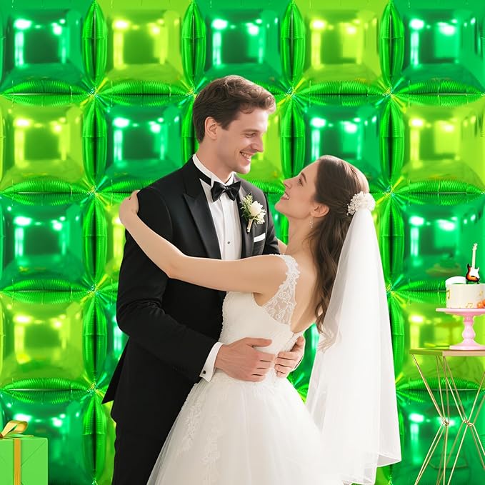 NISOCY 25PCS Dark green and Light Green Square Foil Balloons Wall Backdrop Double Sided Green Balloons Arch Kit for Birthday Baby Shower St. Patrick's Day Spring Summer Jungle Theme Party Decorations