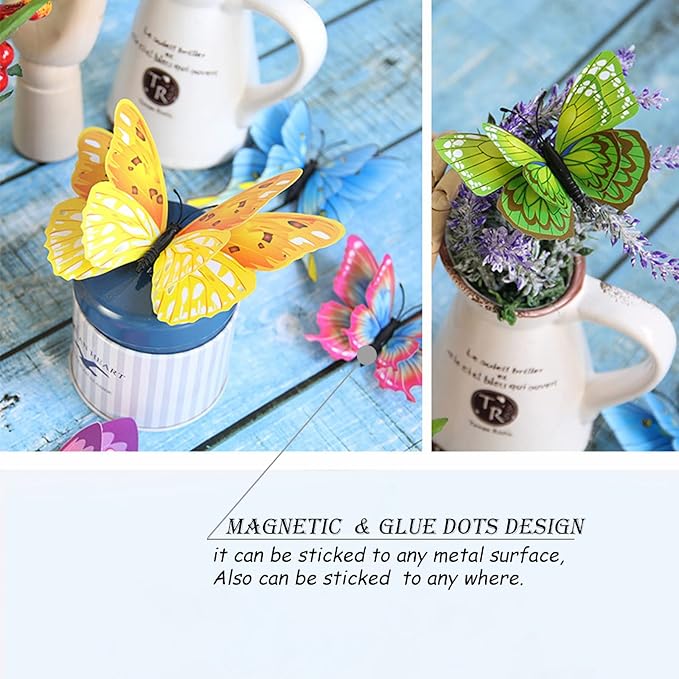 Butterfly Wall Décor 72 PCS, 3D Butterflies Stickers for Party Decorations with Magnets(Colorful, 72)