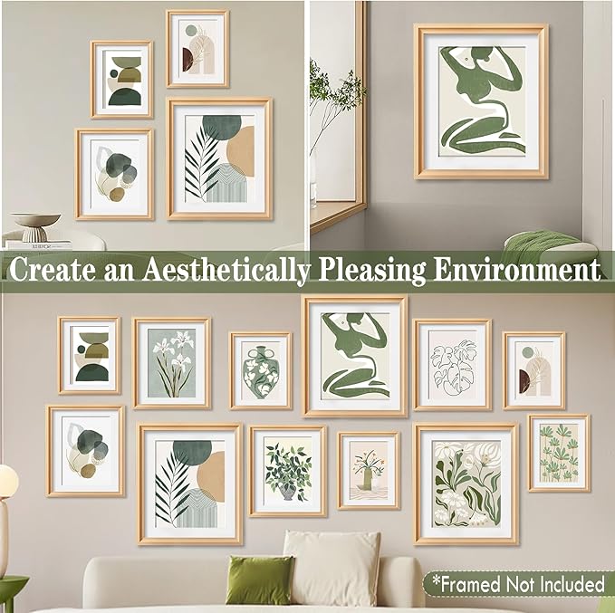 JJY 12 Pcs Sage Green Eclectic Wall Art Prints Decor -Abstract Herbaceous Flowers Plants Prints Eclectic Wall Decor -Classic Art Prints Funky Maximalist Poster for Aesthetic for Home Bedroom (Unframed)