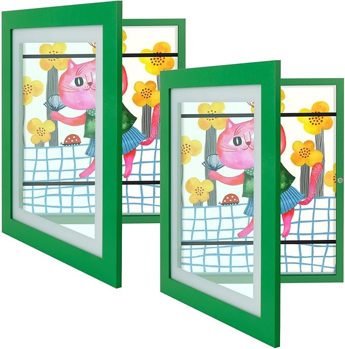 Golden State Art, 10x12.5 Kids Art Frames, Front-Opening Picture Frame Great for Kids Drawings, Artworks, Children Art Projects, Schoolwork, Home or Office (Green, Set of 2)