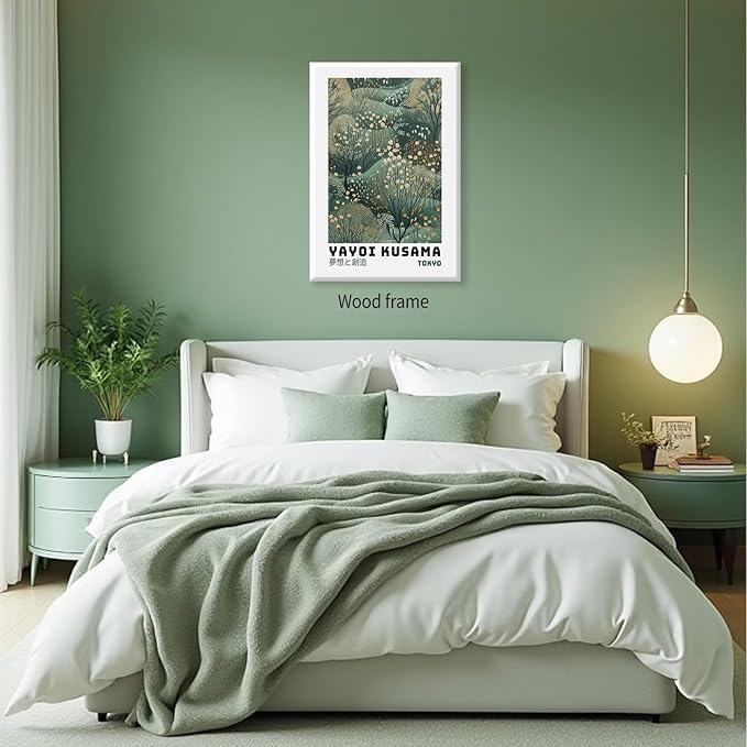 Yayoi Kusama Inspired Poster Japanese Botanical Wall Art Abstract Yayoi Kusama Print Modern Ukiyo-e Japanese Gallery Wall Decor 20x30in Framed for Home Bedroom Decorations