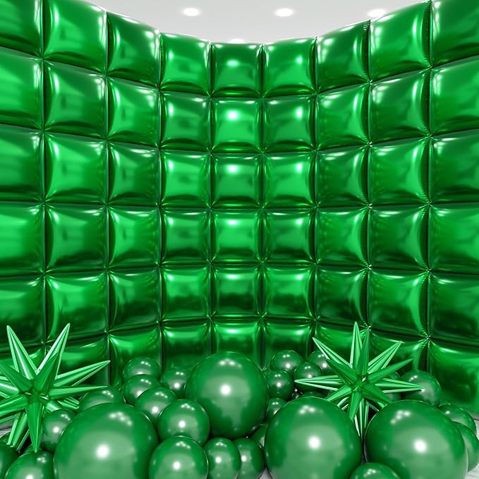 36pcs Green Square Foil Balloons Wall Backdrop with 79pcs Balloon Garland Arch Kit, Double Sided Balloon for Birthday Baby Shower Bridal Shower Anniversary New Year Graduation Decorations