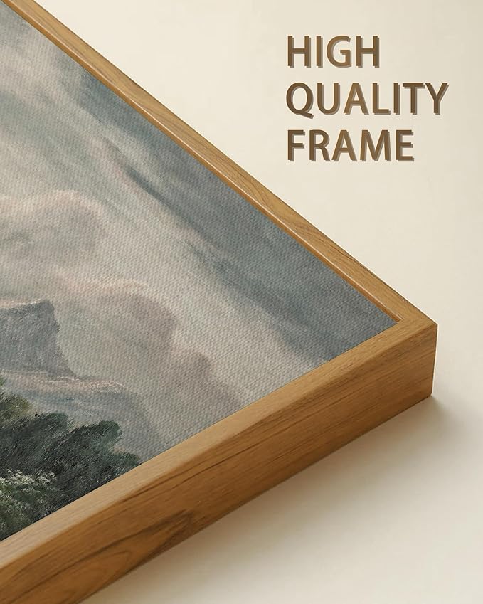 SHENIFY Vintage Framed Wall Art Rustic Cottage Country Riverside Landscape Scenery Home Decor Retro Mountain Decorations for Bedroom Ready to Hang Wall Artwork - 8x16in Natural Framed