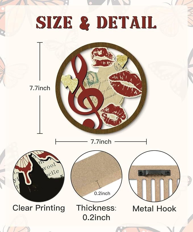 Putuo Decor Boho Wall Decor Set of 4, Round Boho Cat Wall Art, Mid Century Modern Decr,Red Abstract Cat Music Y2k Style for Teen Girls,Living Room, Dorm