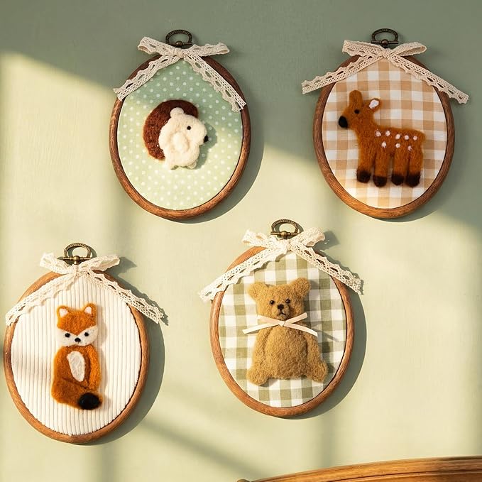 Soulchen 4 Pcs 5 x 6 Inch Felted Nursery Wall Decor with Bear Fox Deer Hedgehog Cute Animal Wall Art Decorative Artwork for Nursery Bathroom Living Room Baby Room Bedroom Farmhouse Decoration