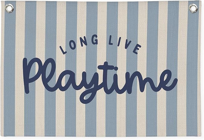 Playroom Wall Decor,Long Live Playtime Banner,Kids Room Decor,Blue Stripes Linen Canvas Banner Wall Hanging Flag Decor for Toddler Boy Room Nursery Playroom 30x20 Inch