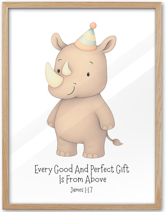 KensTro Natural OAK Wood Nursery Decor Framed Wall Art,12x16 in Inspirational Christian Bible Verse Wall Art,Every Good and Per fect Gift is From Above James 1:17 Print for Boys Girls Bedroom Set of 1