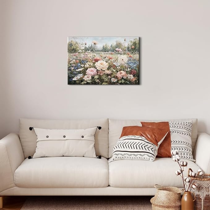 Vintage Floral Wall Art Colorful Flowers Wall Decor for Bedroom Retro Wildflowers Canvas Painting Rustic Farmhouse Flower Pictures Aesthetic Artwork for Living Room Bedroom Home Decoration 16x24"
