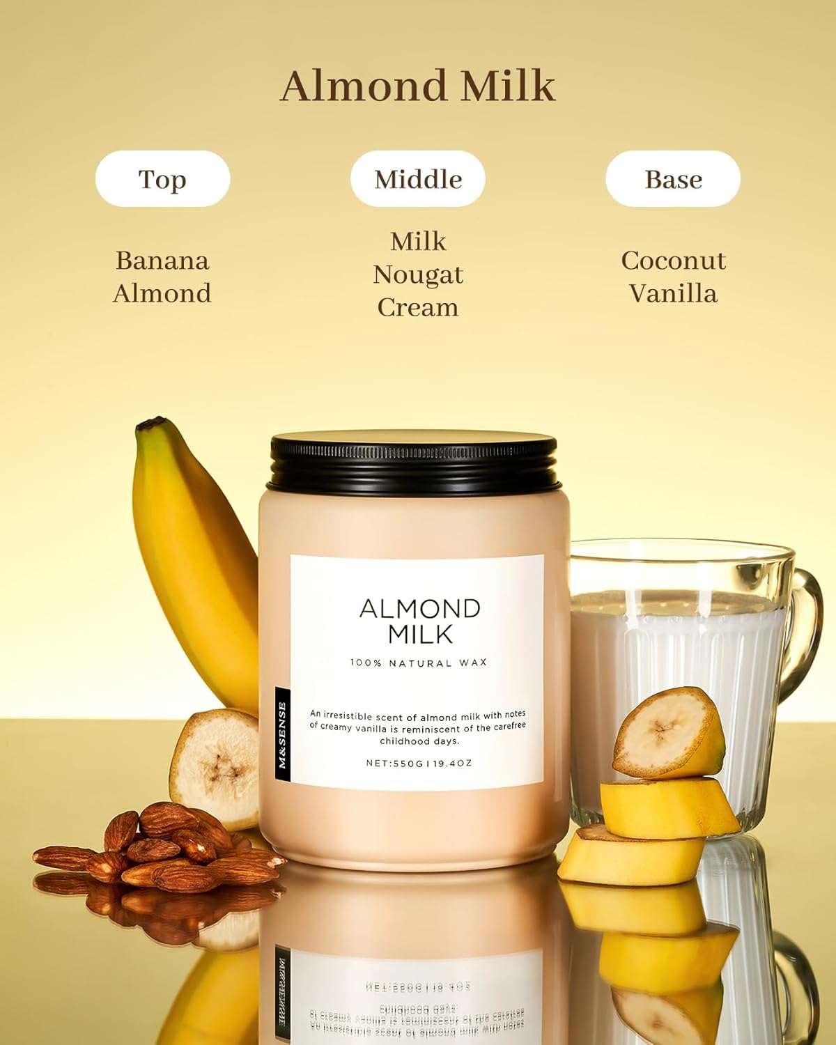 M&SENSE Creamy Vanilla Scented Candles for Home, 19.4oz 110 Hours Long Lasting Non Toxic Natural Organic Soy Wax Relaxing Scented Candle Housewarming Gift for Friends Teachers