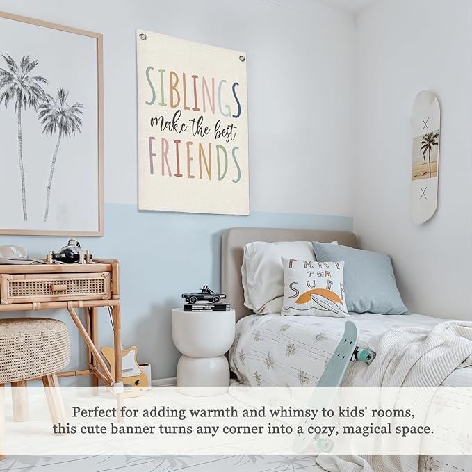 Kids Room Decor,Sisters Make The Best Friends,Boho Girls Bedroom Playroom Toddler Kids Space Decorations,Baby Girl Room Wall Hanging Pennant Flag Banner 18x25 Inch