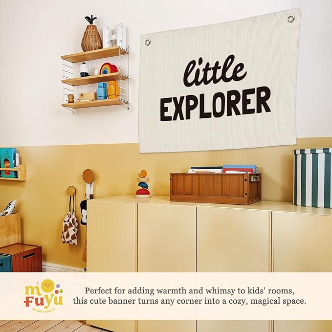 Little Explorer Canvas Banner,Boys Room Decor,Travel Themed Wall Hanging Banner Flag Decor for Nursery, Baby Shower Birthday Gift 30x20 Inch