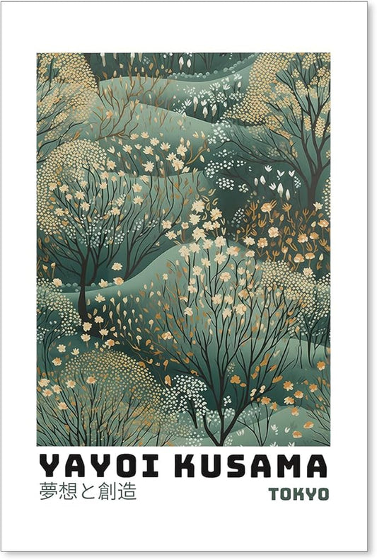 Yayoi Kusama Inspired Poster Japanese Botanical Wall Art Abstract Yayoi Kusama Print Modern Ukiyo-e Japanese Gallery Wall Decor 24x36in Unframed for Home Bedroom Decorations