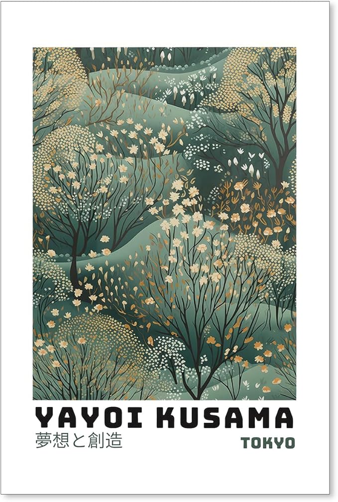 Yayoi Kusama Inspired Poster Japanese Botanical Wall Art Abstract Yayoi Kusama Print Modern Ukiyo-e Japanese Gallery Wall Decor 16x24in Unframed for Home Bedroom Decorations