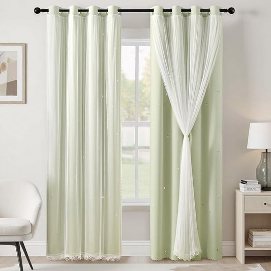 XiDi Green Curtains for Bedroom, Girls Room Blackout Curtains, Kids Room Darkening Curtains, Light Green Decor, 1 Panel Sage Green/52/72/1