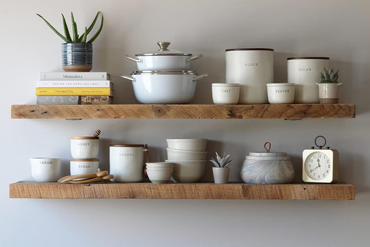 Urban Legacy Deep Floating Shelves | Reclaimed Barn Plank Deep Floating Shelves with Low Profile Brackets | High Weight Capacity (24" x 11" x 2")
