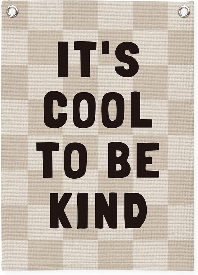 Kids Room Decor Linen Canvas Banner, It's Cool to Be Kind,Baby Nursery Decor Wall Hanging Flag for Bedroom Playroom Classroom Kids Rroom 18x25 Inch