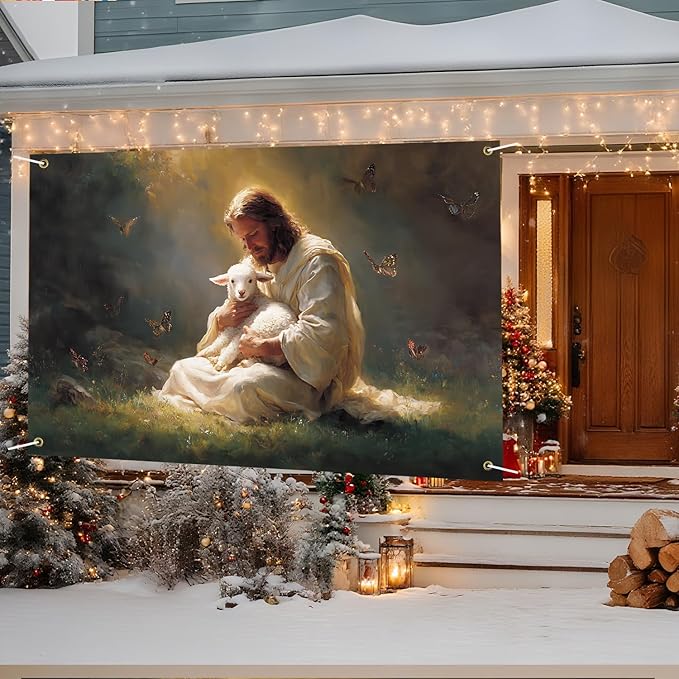 Jesus Lamb Backdrop 71x43Inch Christmas Banner Nativity Xmas Decorations Party Decor Christmas Photo Backdrop