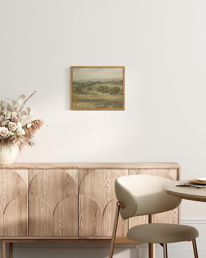 InSimSea Framed Canvas Wall Art, Vintage Landscape Art for Living Room Hallway Shelf, 10x8in,Hills Pasture Watercolor Painting, Rustic Farmhouse Cozy Cottage Mid Century Small Nature Decor